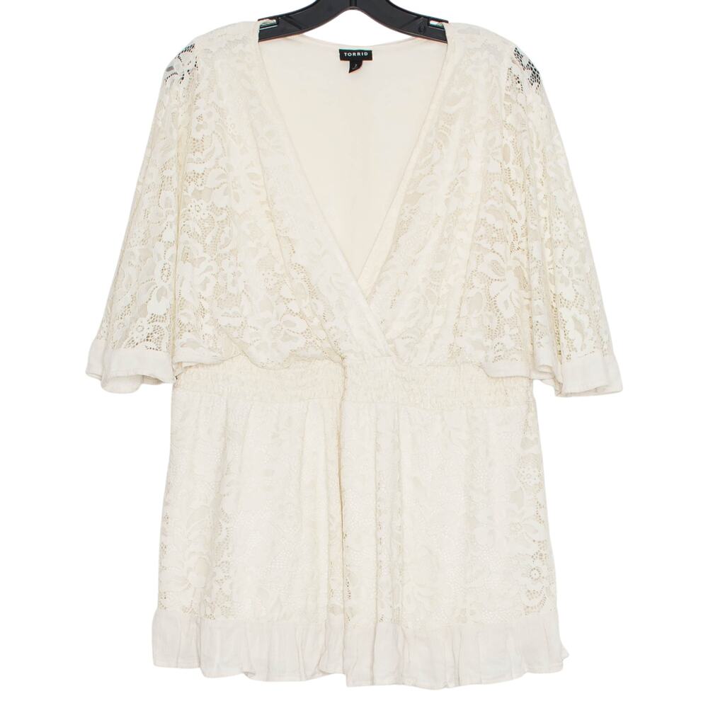 Torrid Plus Size 2X Lace Peplum Top Cream Coquette Cottagecore Boho Romantic